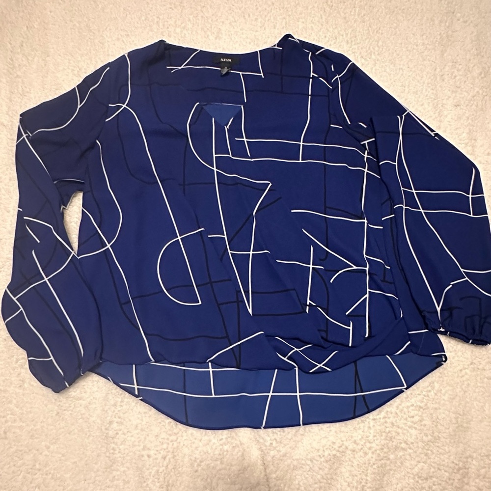 Alfani Cobalt Blue Long Sleeve Blouse